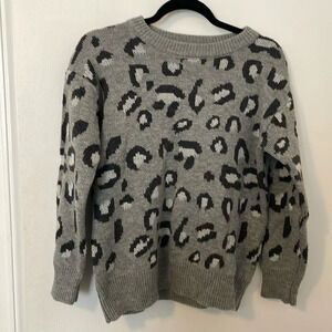 Kendall & Kylie Gray Black Leopard Animal Print Sweater Womens Small
